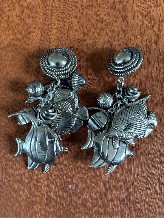 Jewelry - Silver Fish Charm Drop Earrings - Brand
